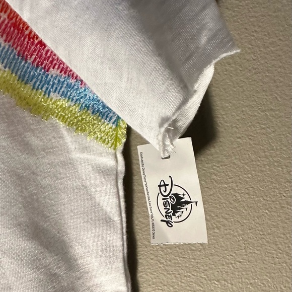 NWT Epcot Disney Park Rainbow Embroidery Ringer Tee w/ Rolled Hem - unisex small - Picture 3 of 10